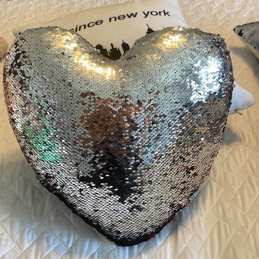 sequin heart pillow